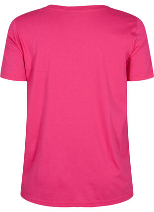 Bomulds t-shirt med v-hals og tryk, Fuchsia Purple Love, Packshot image number 1