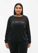 Bluse i velour med broderet tekst, Black, Model image number 0