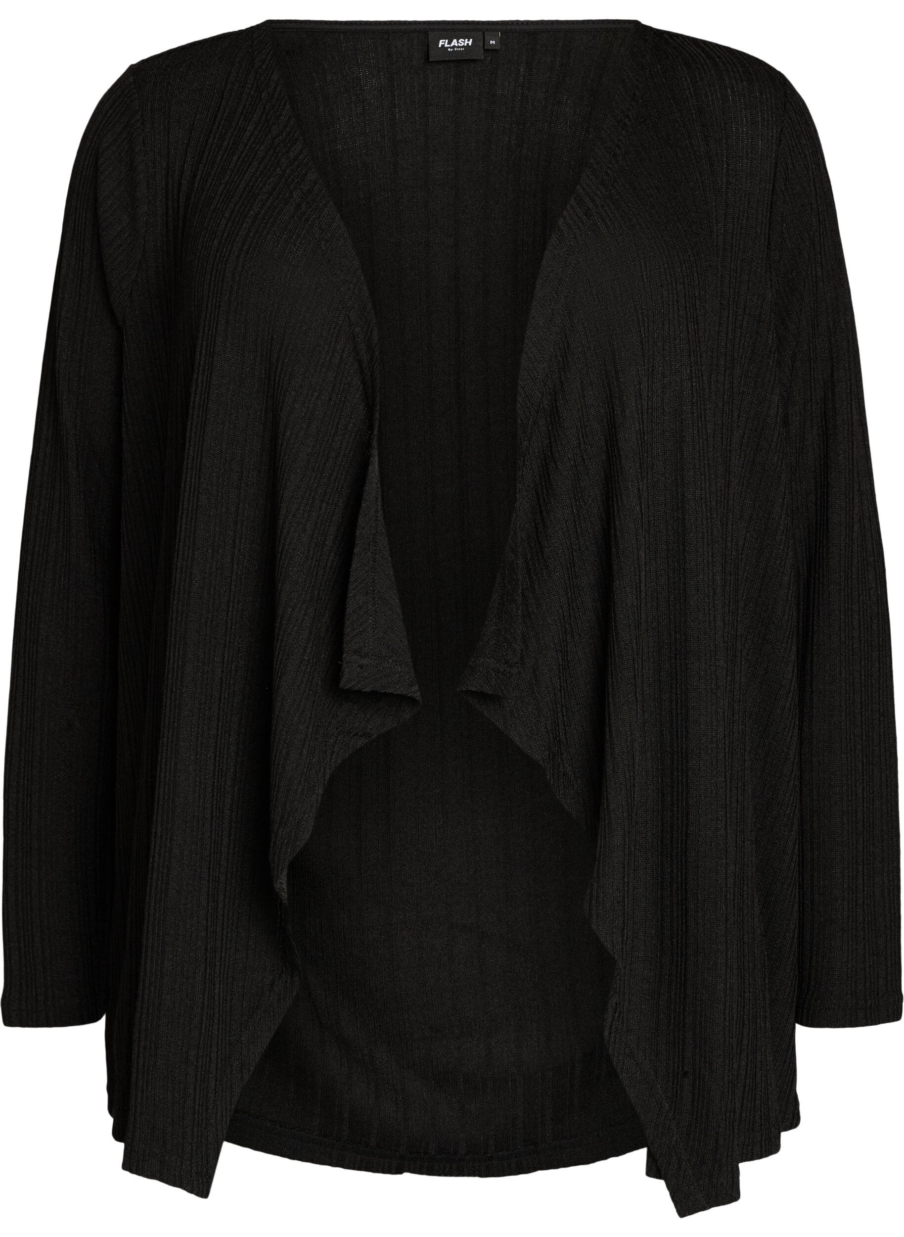 Zizzi&Aring;ben cardigan i struktureret jersey, Sort, Packshot image number 0