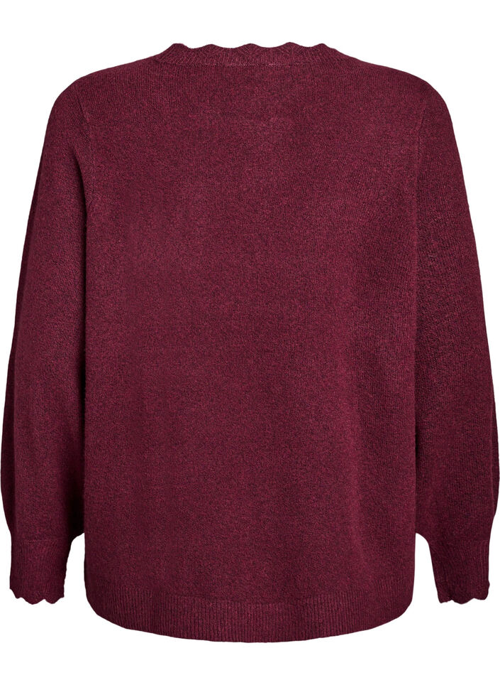 Strikbluse med b&oslash;lgekanter., M&oslash;rk Bordeaux, Packshot image number 1