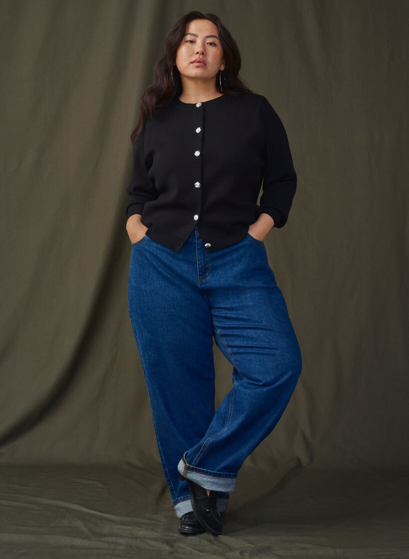 Strikcardigan med dekorative knapper, Black, Image image number 0