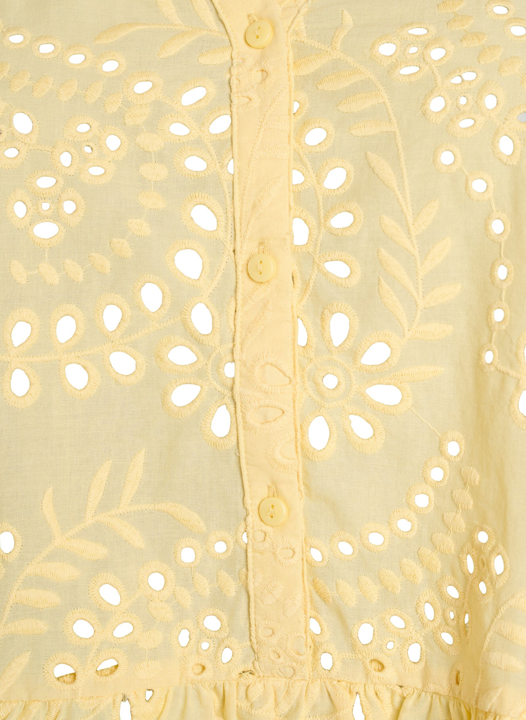 Zizzi &AElig;rmel&oslash;s bluse i broderie anglaise med fl&aelig;ser, Gul, Packshot image number 2