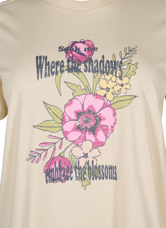T-shirt i bomuld med motiv, Beige, Packshot image number 2
