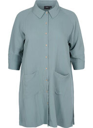 Lang viskoseskjorte med lommer og 3/4 ærmer, Balsam Green