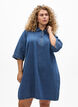 Kort denimkjole med lynl&aring;s og 3/4 &aelig;rmer, Bl&aring;, Model image number 0