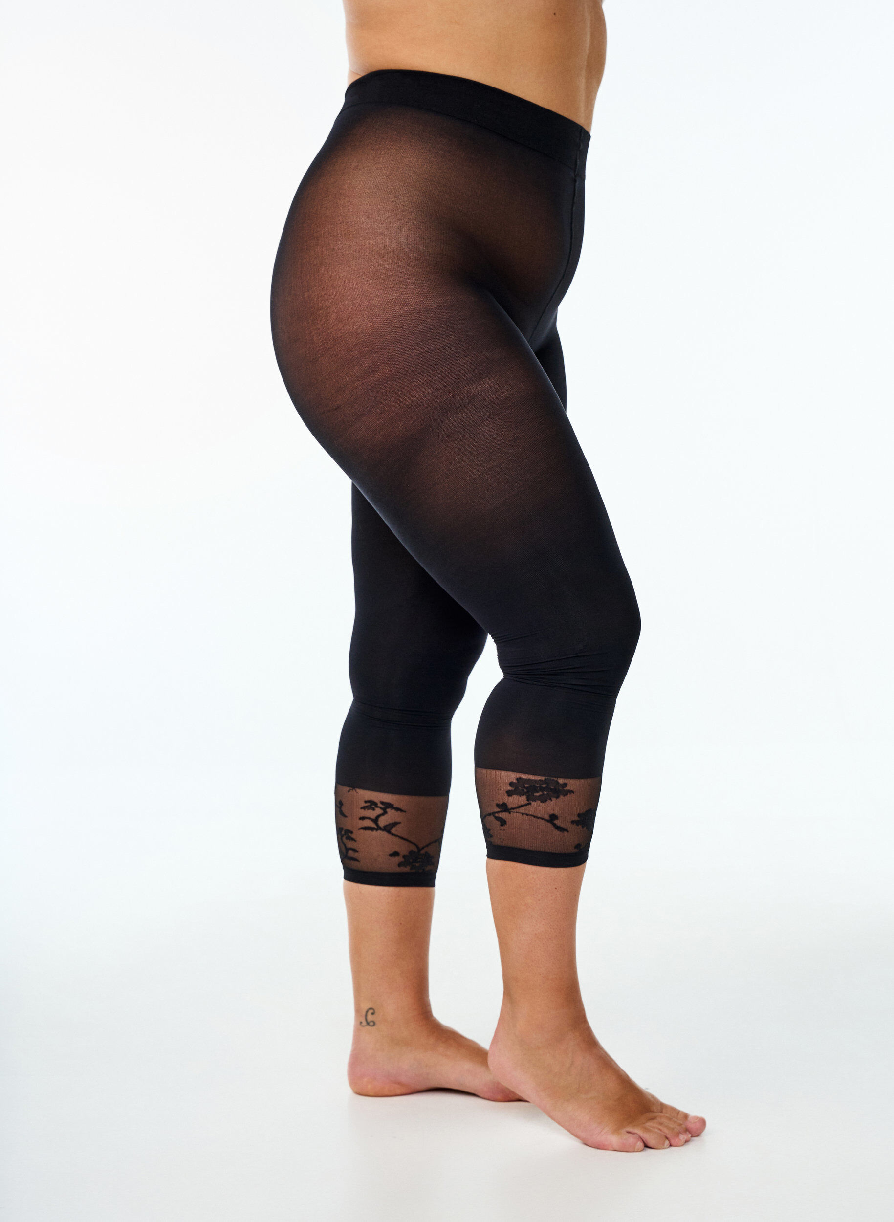 50 denier legging med blondekant