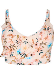 Blomstret bikini bh med fl&aelig;sedetaljer, Beige