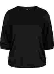 Ensfarvet bluse med 3/4 ærmer, Black