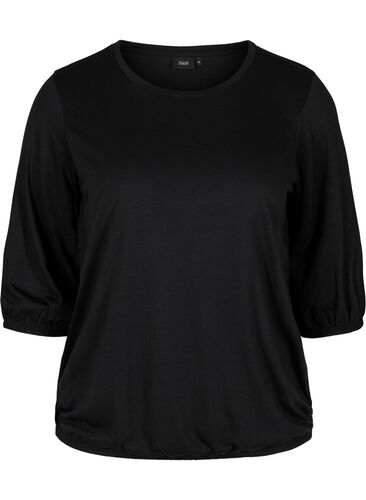 Ensfarvet bluse med 3/4 ærmer, Black, Packshot image number 0