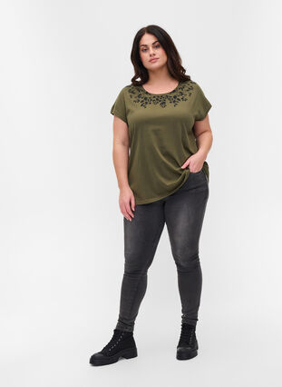 Bomulds t-shirt med printdetaljer, Ivy Green Mel Leaf, Model image number 2