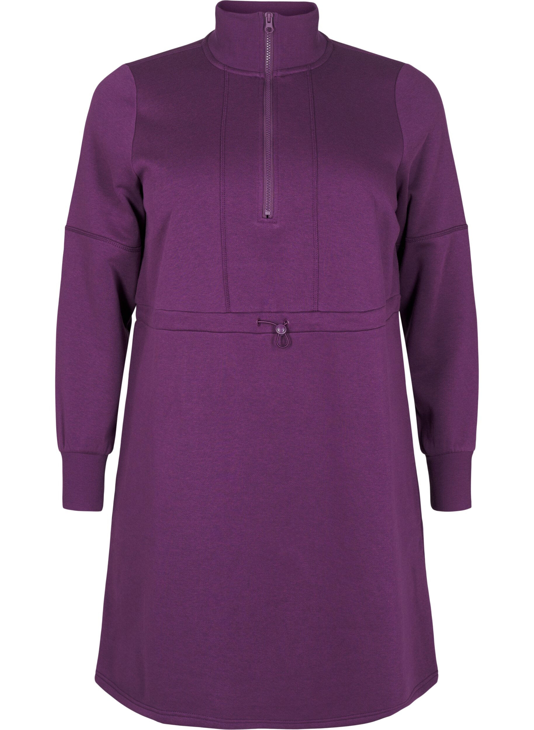 Zizzi Kort sweatkjole med h&oslash;j hals og justerbar talje, Deep Purple, Packshot image number 0