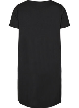 Kortærmet natkjole i bomuldsmix, Black, Packshot image number 1