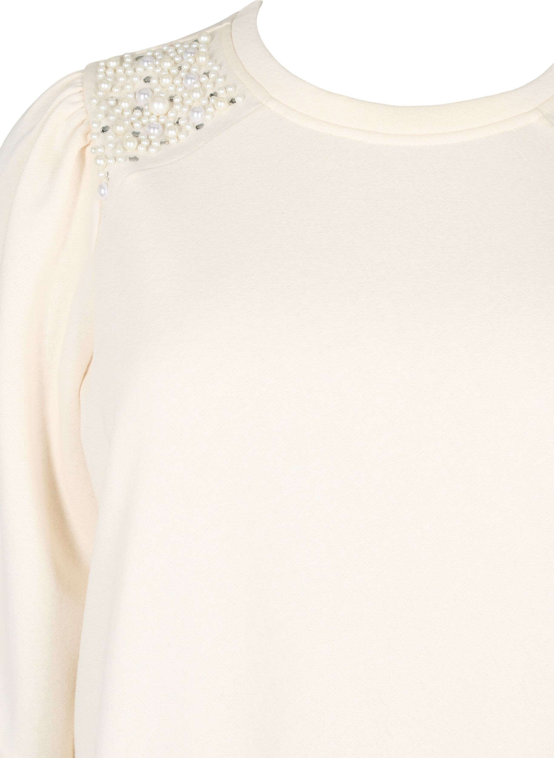 Zizzi Sweatshirt med perledetaljer, Buttercream, Packshot image number 2