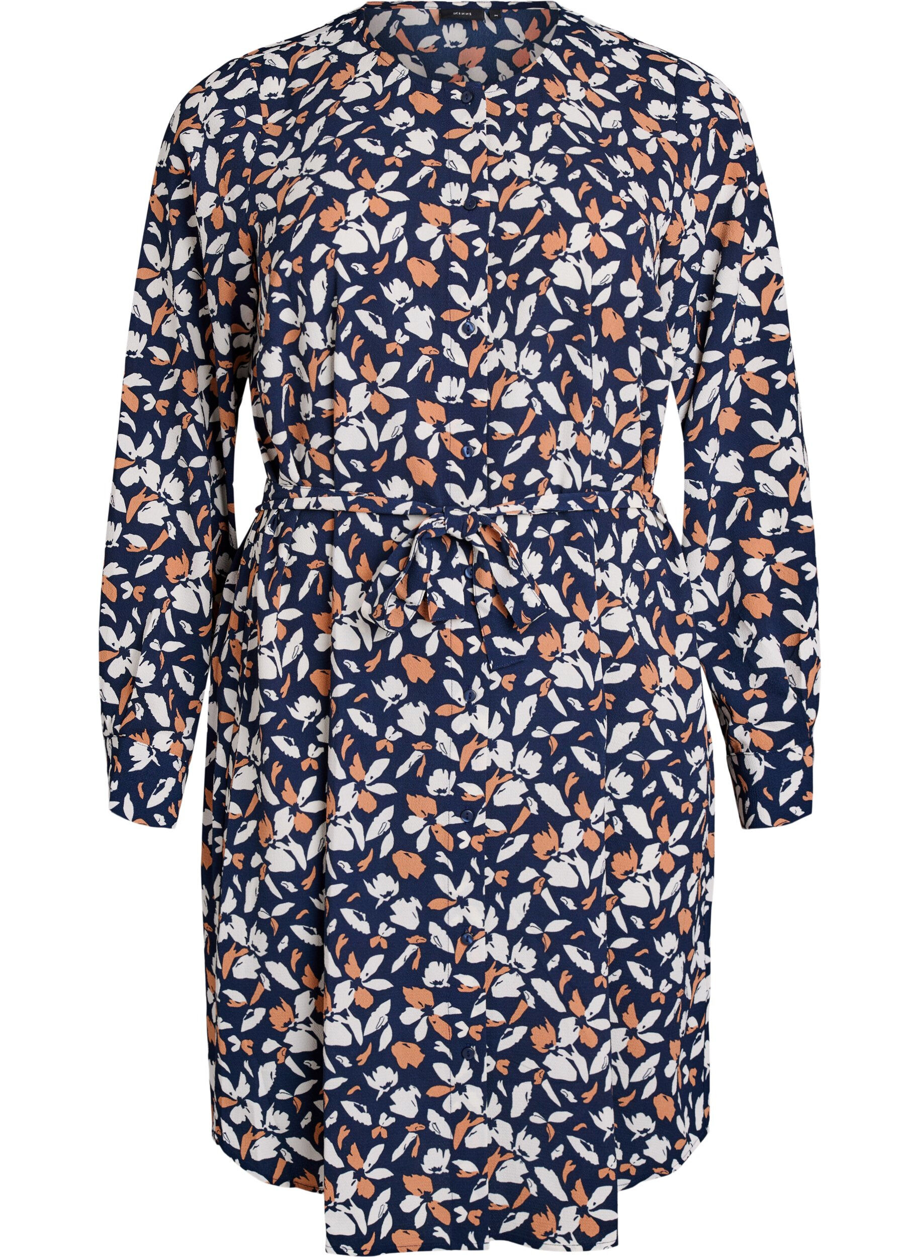 Lang&aelig;rmet skjortekjole med bindeb&aring;nd