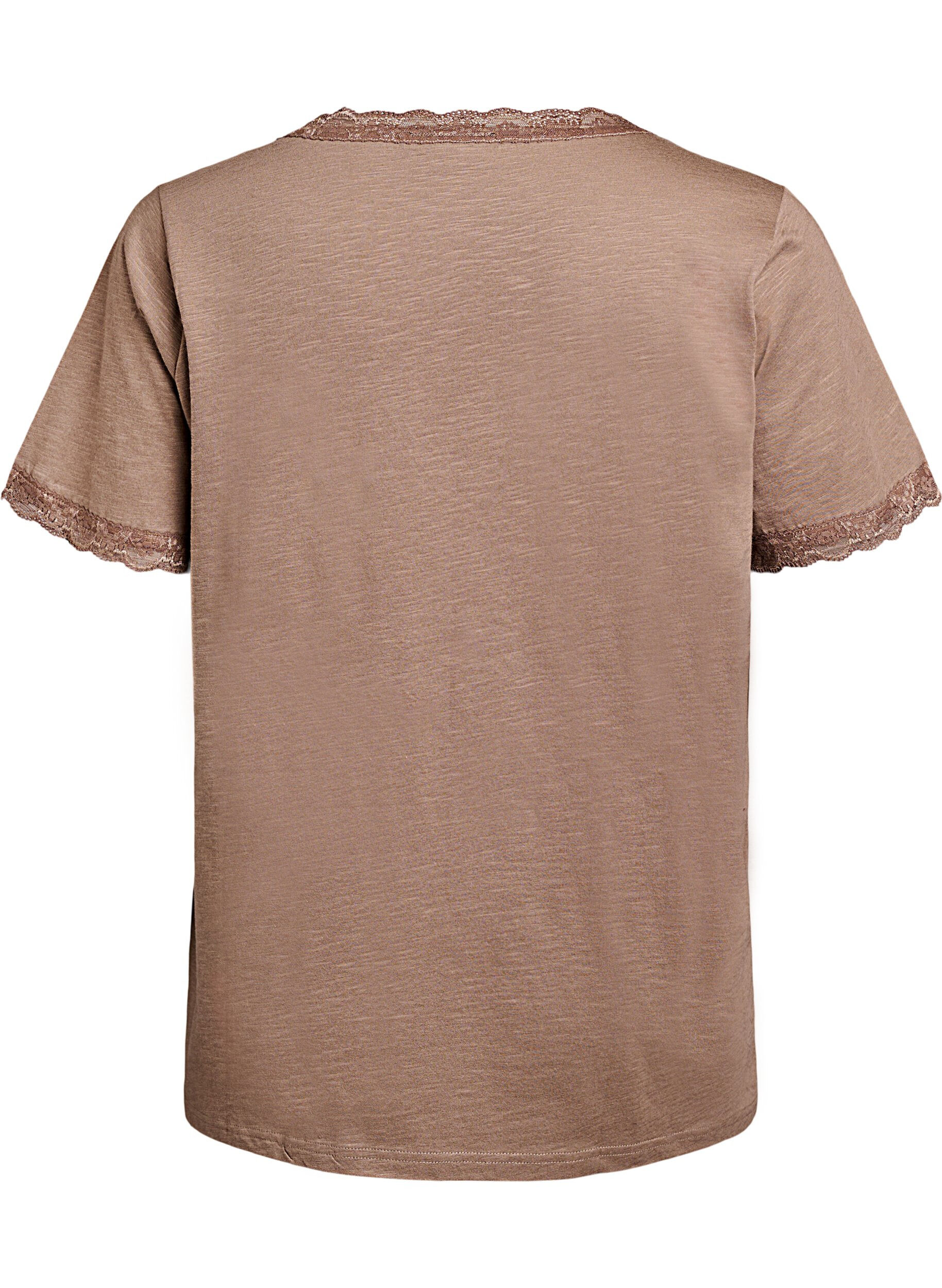 Zizzi T-shirt med blondekanter, Brun, Packshot image number 1
