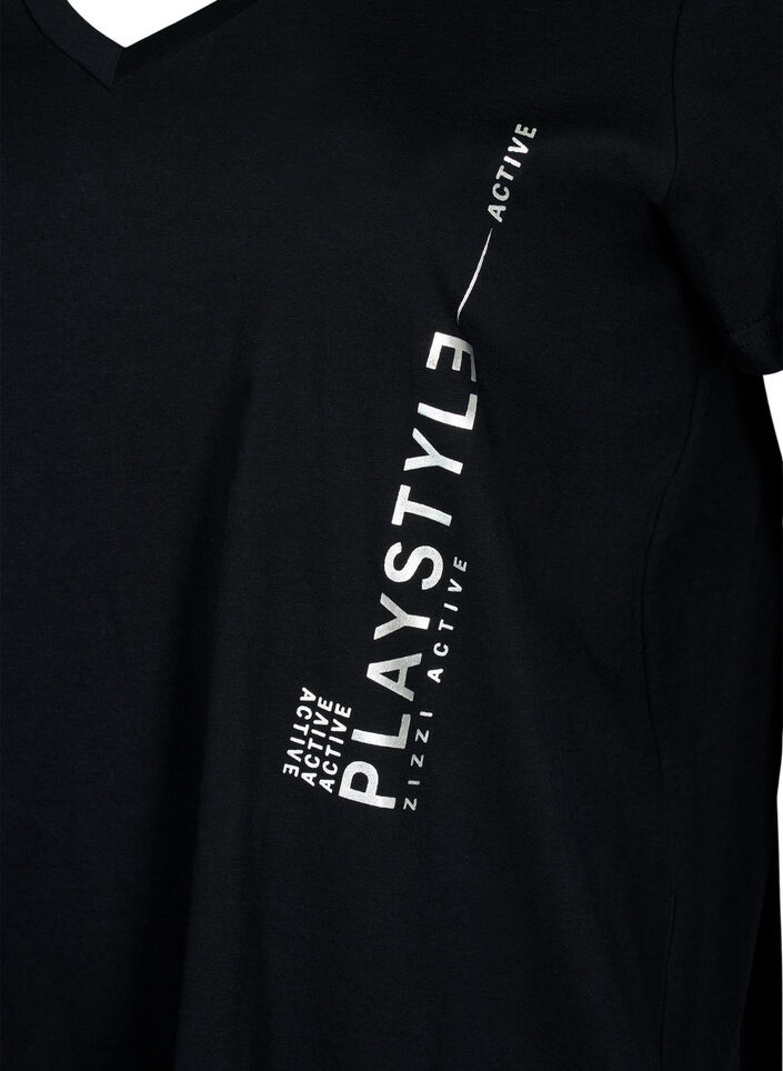 Bomulds trænings t-shirt med tryk, Black w. Playstyle, Packshot image number 2