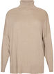 Strikbluse med rullekrave og l&oslash;s pasform, Beige, Packshot image number 0