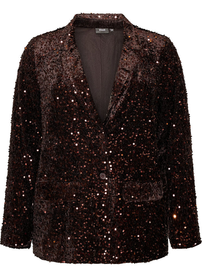 Blazer med pailletter, Brun, Packshot image number 0