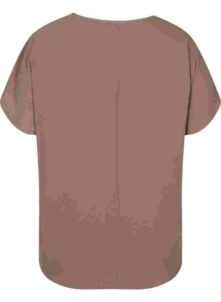 Bluse med korte ærmer og rund halsudskæring, Deep Taupe, Packshot image number 1