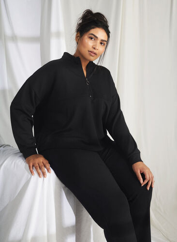Sweatshirt i modalmix med høj hals, Black, Image image number 0