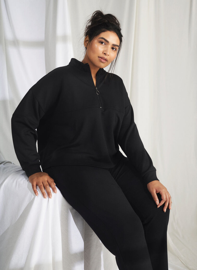 Sweatshirt i modalmix med høj hals, Black, Image