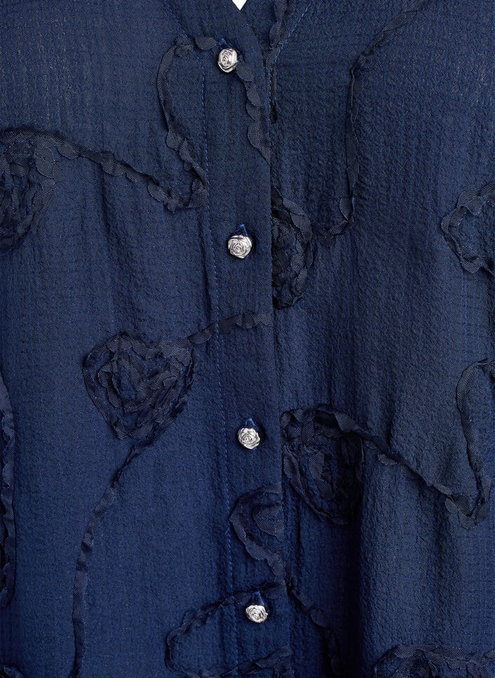 Kort&aelig;rmet skjortebluse med 3D blomster effekt , Bl&aring;, Packshot image number 2