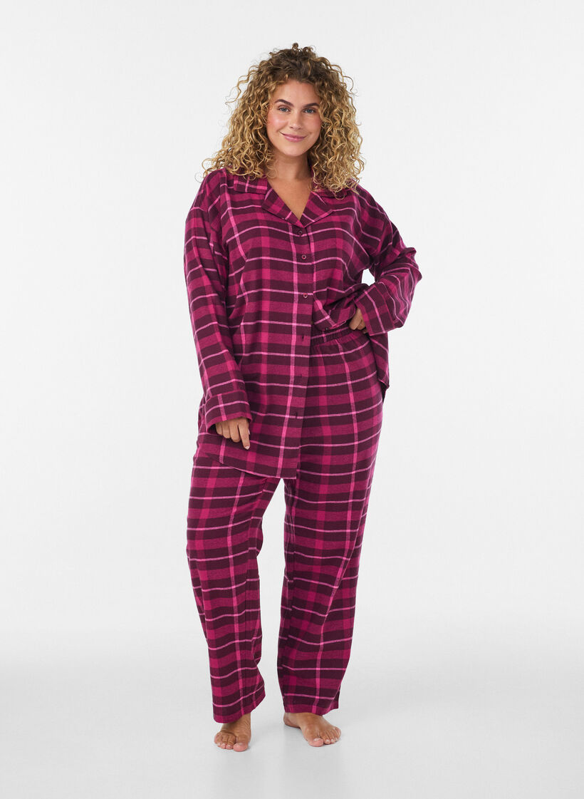 Pyjamasbukser i bomuld med tern, R&oslash;d, Model image number 0