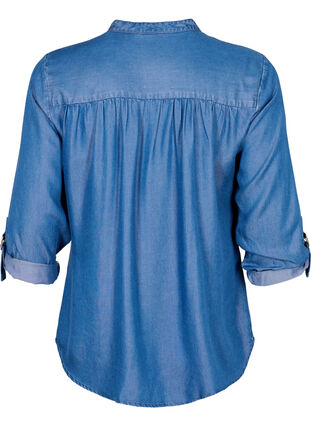 Skjorte med 3/4 ærmer og rund halsudskæring, Medium Blue Denim, Packshot image number 1