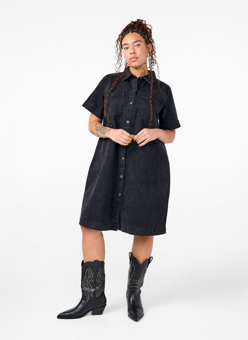 Lang denimskjorte med korte ærmer, Grey Washed, Model image number 2