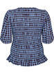 Smockbluse med gingham tern og fl&aelig;sekant, Bl&aring;, Packshot image number 1