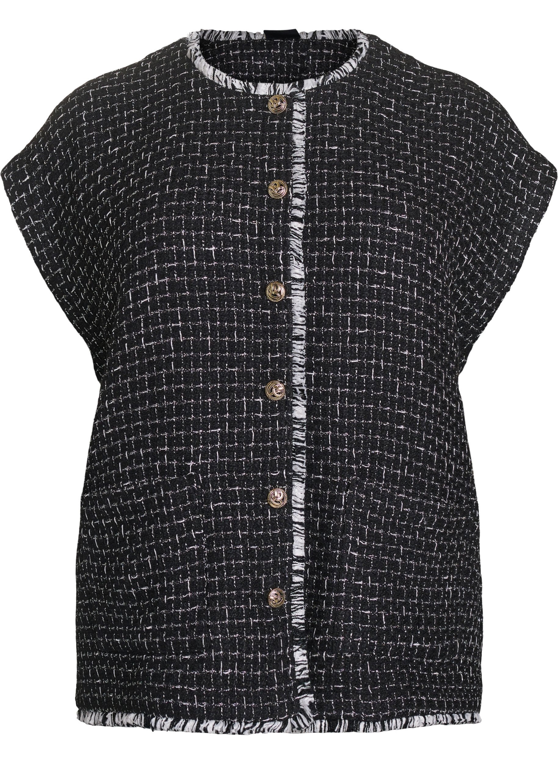 ZizziTernet vest med dekorative knapper, Sort, Packshot image number 0