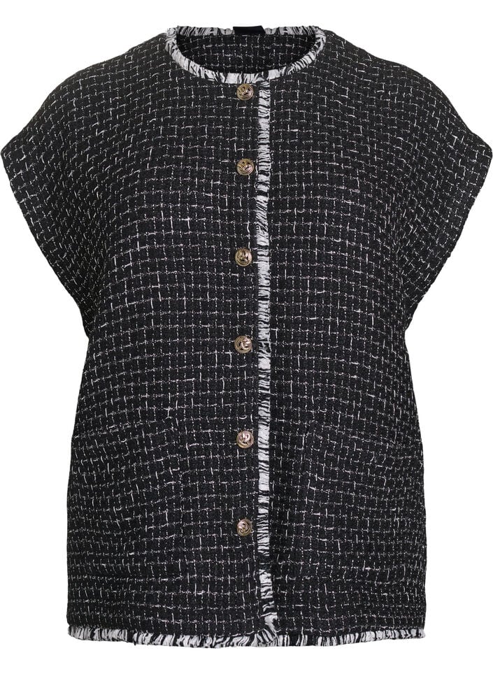 Ternet vest med dekorative knapper, Sort, Packshot image number 0