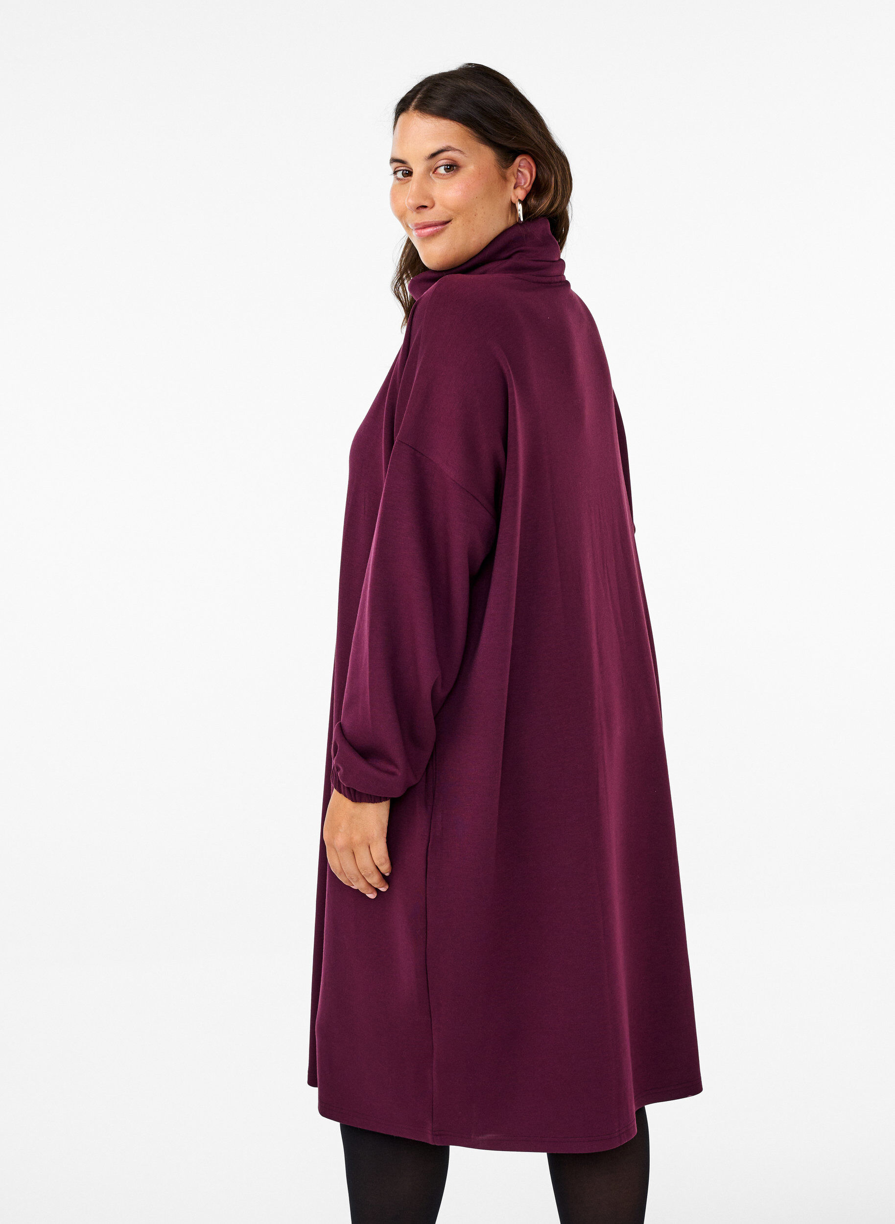 Zizzi A-formet kjole med turtleneck., R&oslash;d, Model image number 2