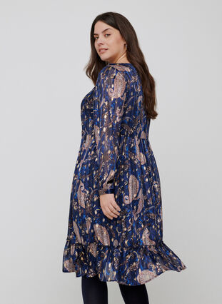 Langærmet kjole med print og a-form , Paisley Foil, Model image number 1