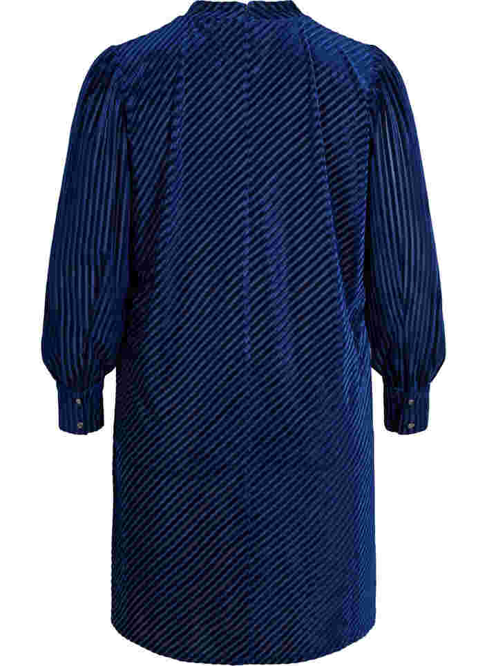 Strukturmønstret kjole i velour, Evening Blue, Packshot image number 1
