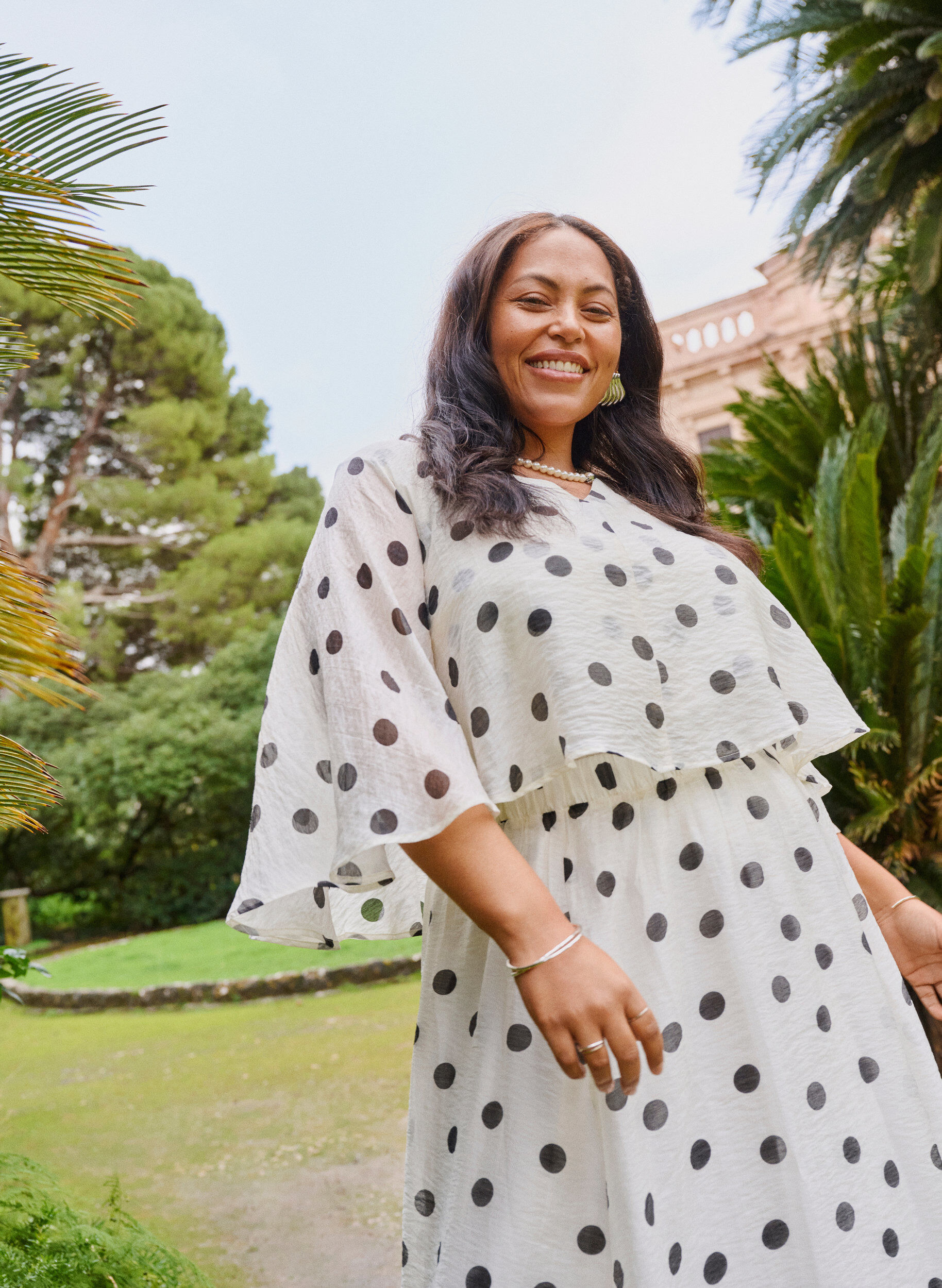 Zizzi Lag-p&aring;-lag top med prikket m&oslash;nster, Vanilla, Image image number 0