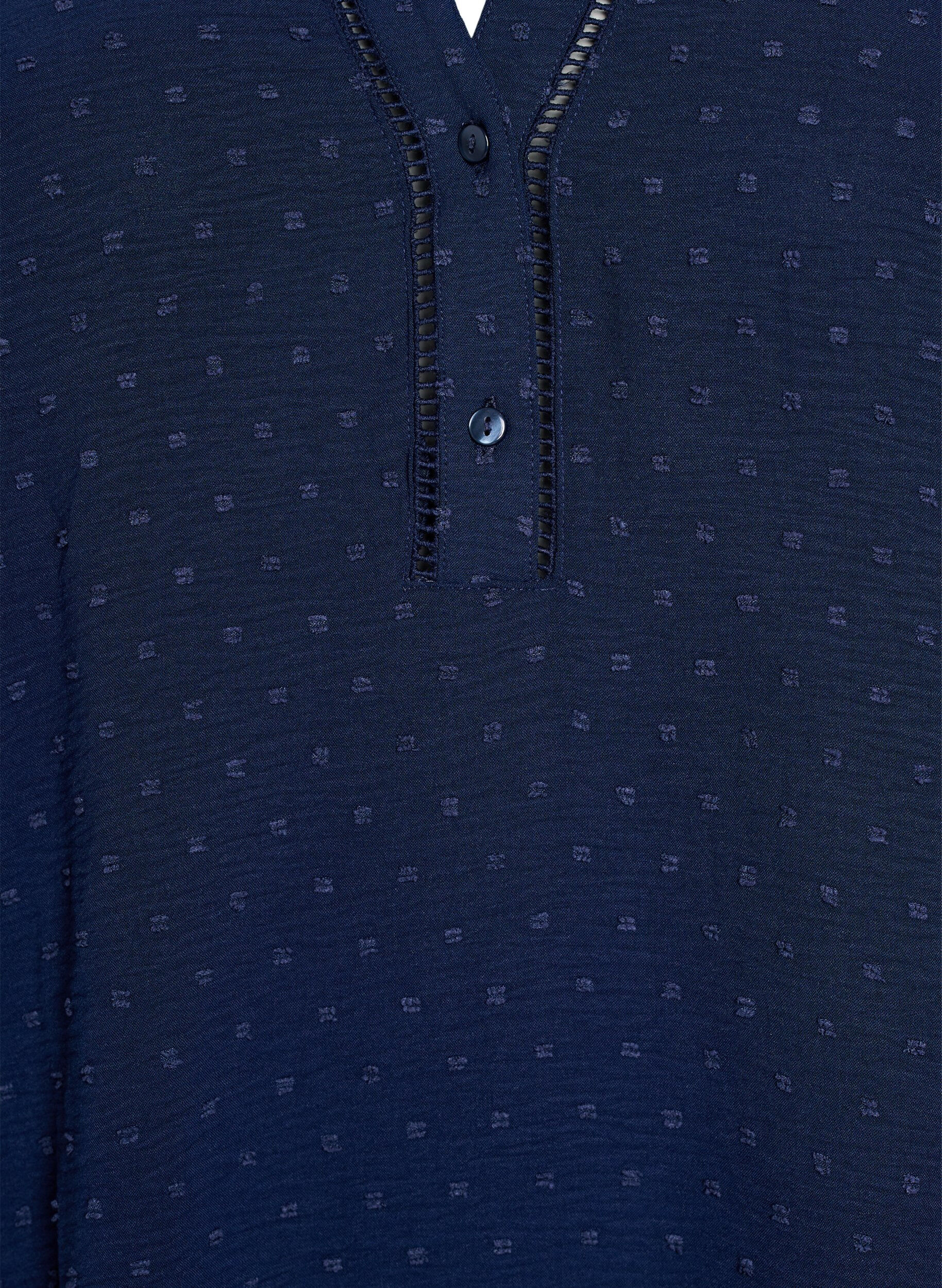 Zizzi Kort kjole med fl&aelig;se&aelig;rmer og prikket tekstur, Navy Blazer, Packshot image number 2