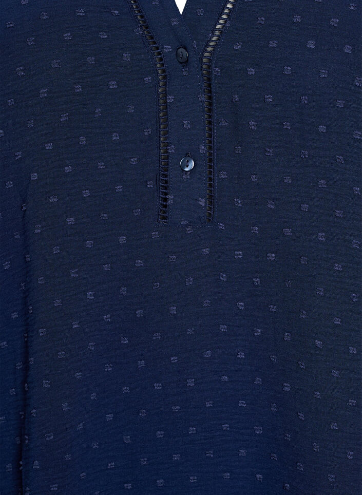 Kort kjole med flæseærmer og prikket tekstur, Navy Blazer, Packshot image number 2