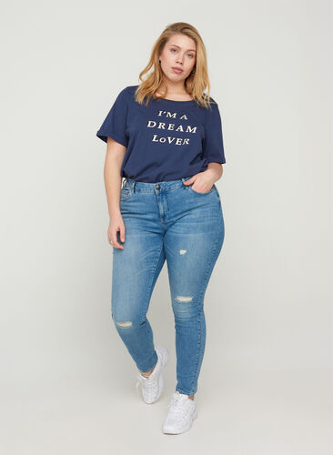 Ekstra slim Sanna jeans med slid detaljer, Light blue denim, Model image number 0