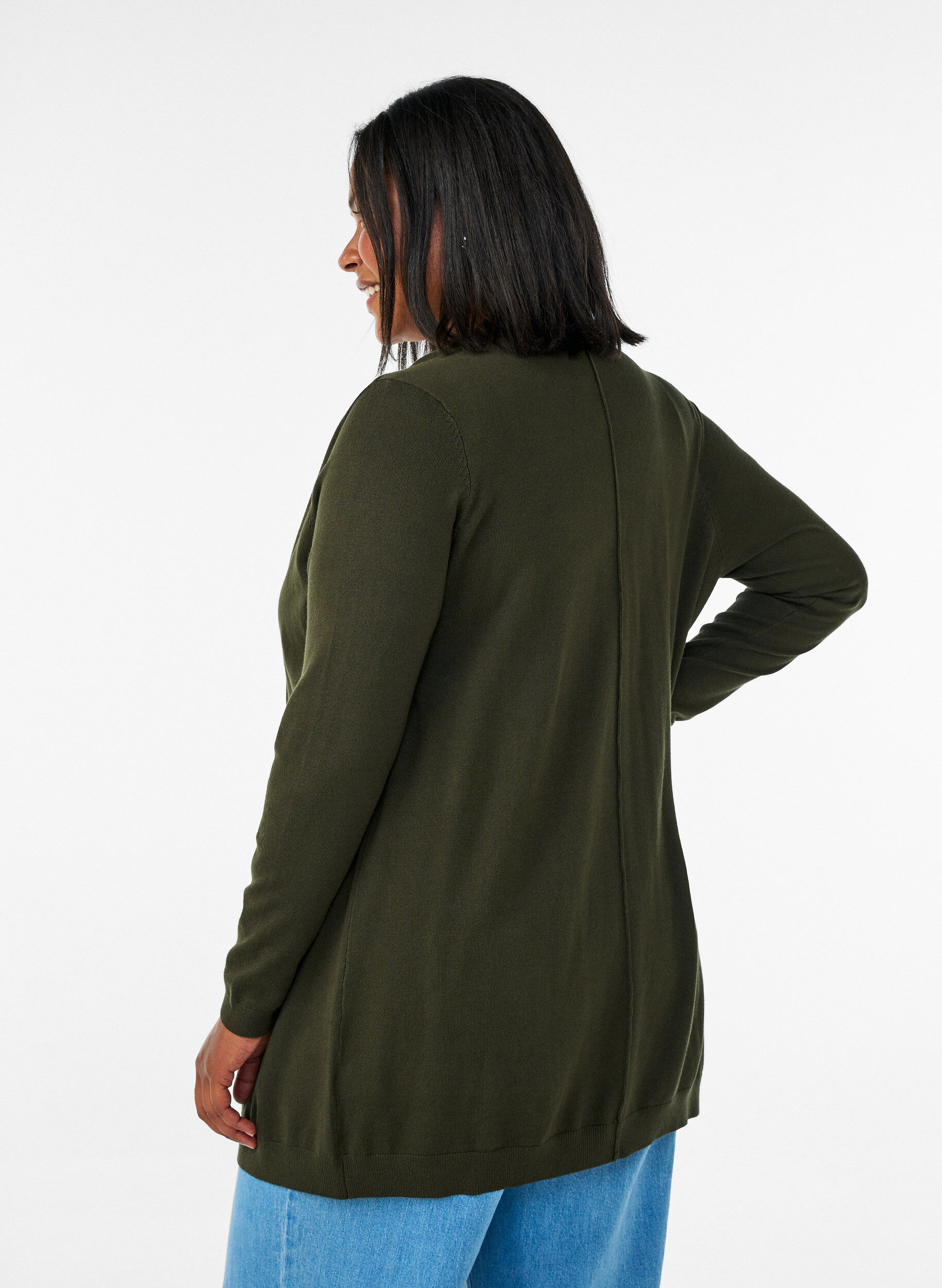 ZizziLang strikcardigan i viskosemix, Gr&oslash;n, Model image number 2