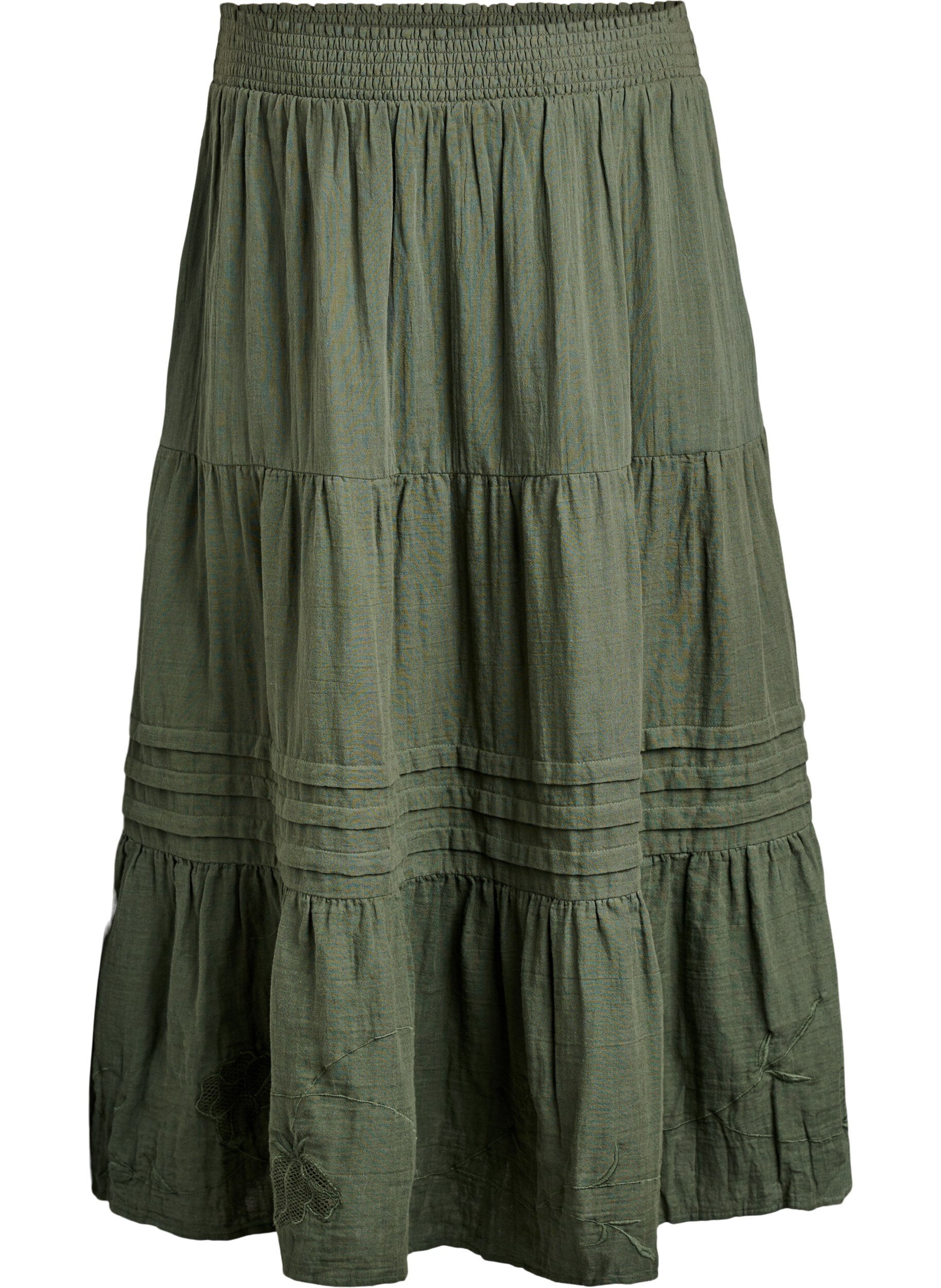 Lang nederdel i bomuldsmusselin med broderede detaljer