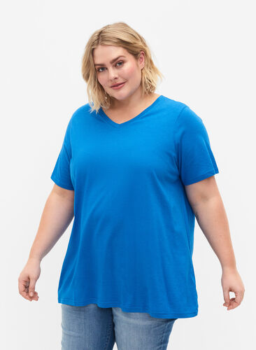 Kortærmet t-shirt med a-shape, French Blue, Model image number 0