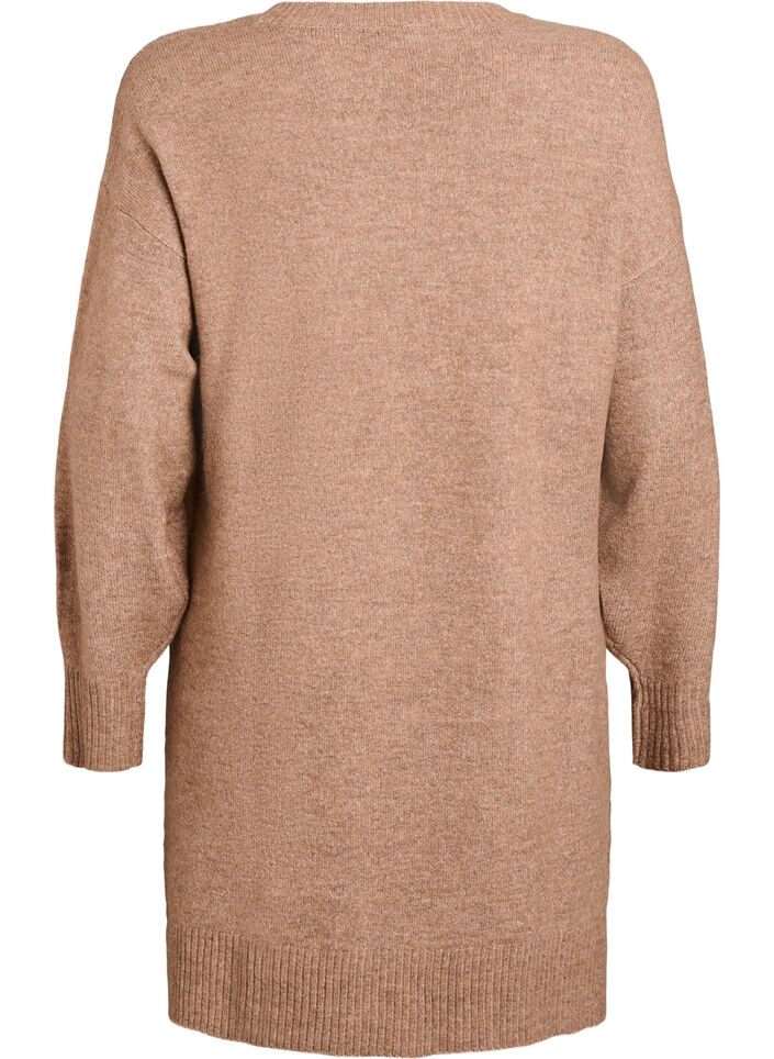 Kort strikkjole med V-formet strukturm&oslash;nster, Brun, Packshot image number 1