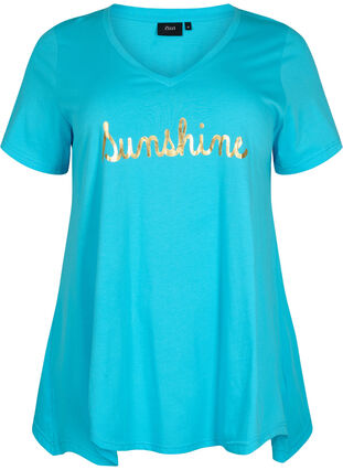 Bomulds t-shirt med korte ærmer, Blue Atoll Sunshine, Packshot image number 0