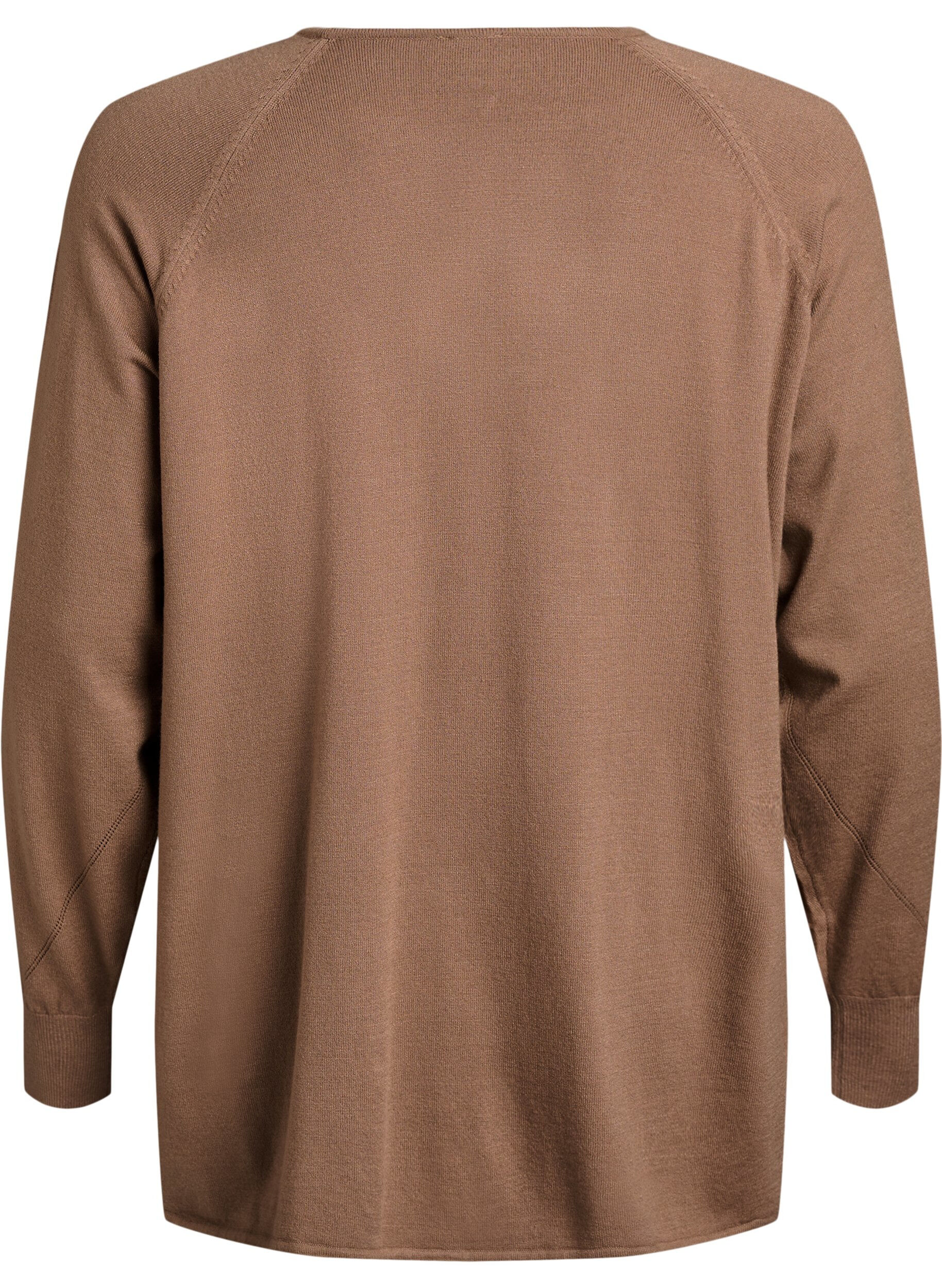 ZizziStrikbluse med rund hals og strikket m&oslash;nster, Brun, Packshot image number 1