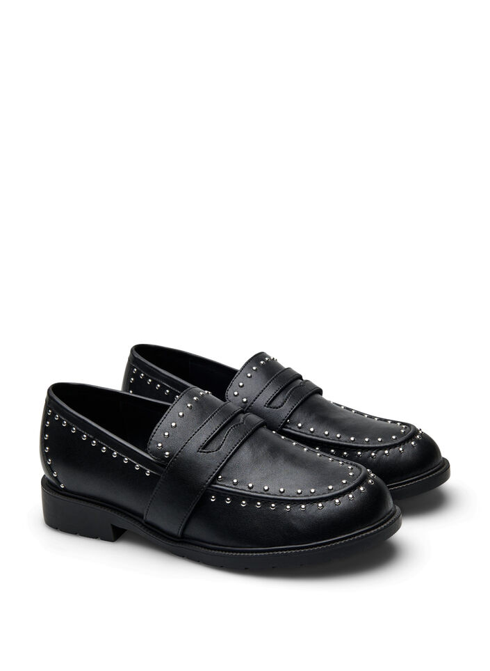 Wide fit - Loafer i læder med nitter, Sort, Packshot image number 1