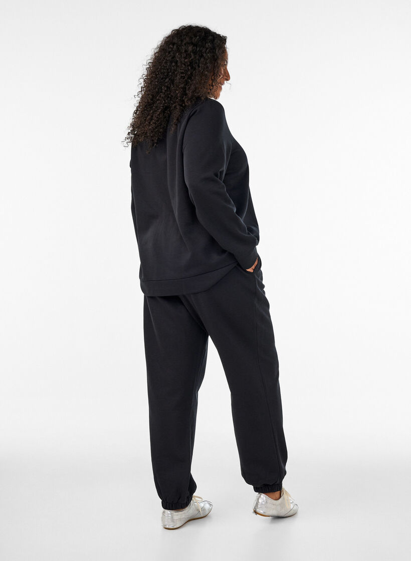 Sweatpants med h&oslash;j talje og bindeb&aring;nd, Sort, Model image number 1