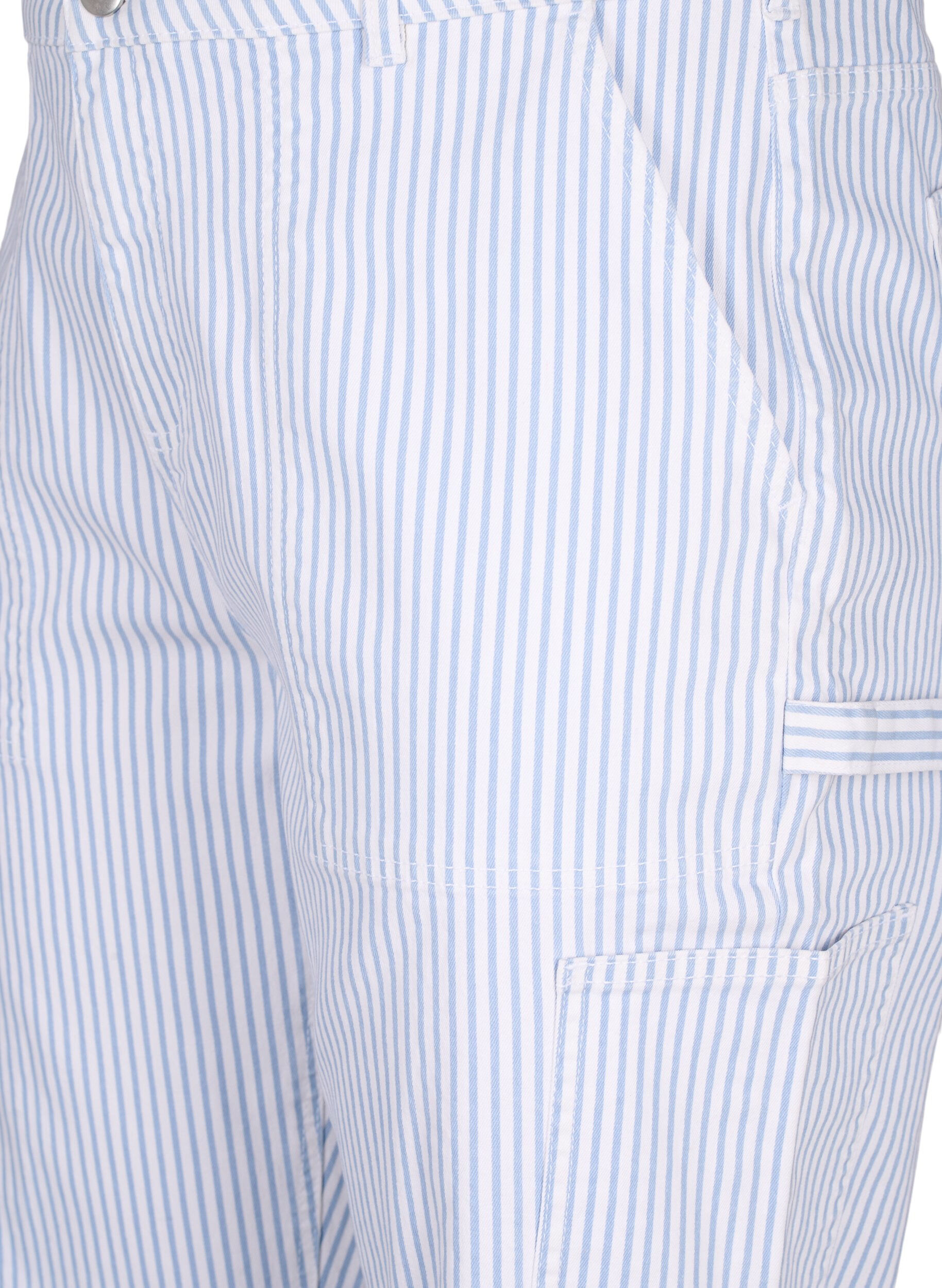 Zizzi Stribede cargo jeans med straight fit, Blue White Stripe, Packshot image number 2