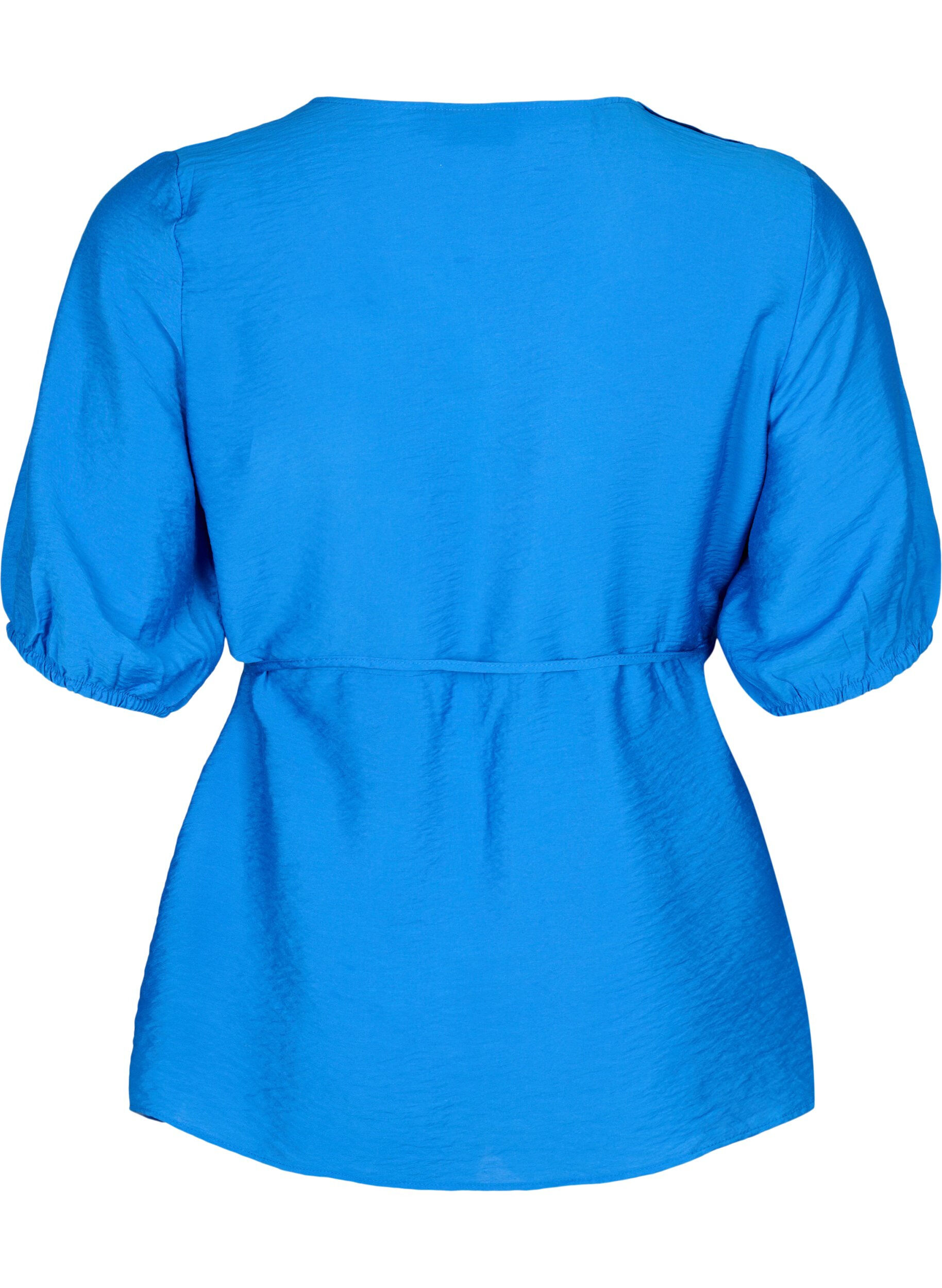 Zizzi Wrap bluse i viskose med 1/2 &aelig;rmer, Olympian Blue, Packshot image number 1