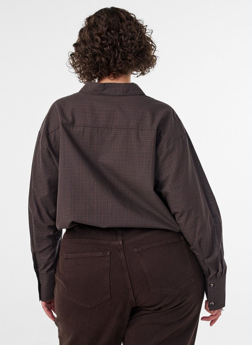 Skjorte i bomuld med ternet m&oslash;nster, Brun, Model image number 2